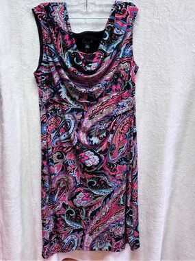 Connected Apparel Sleeveless Cowl Neck Paisley Dress - Black & Pink